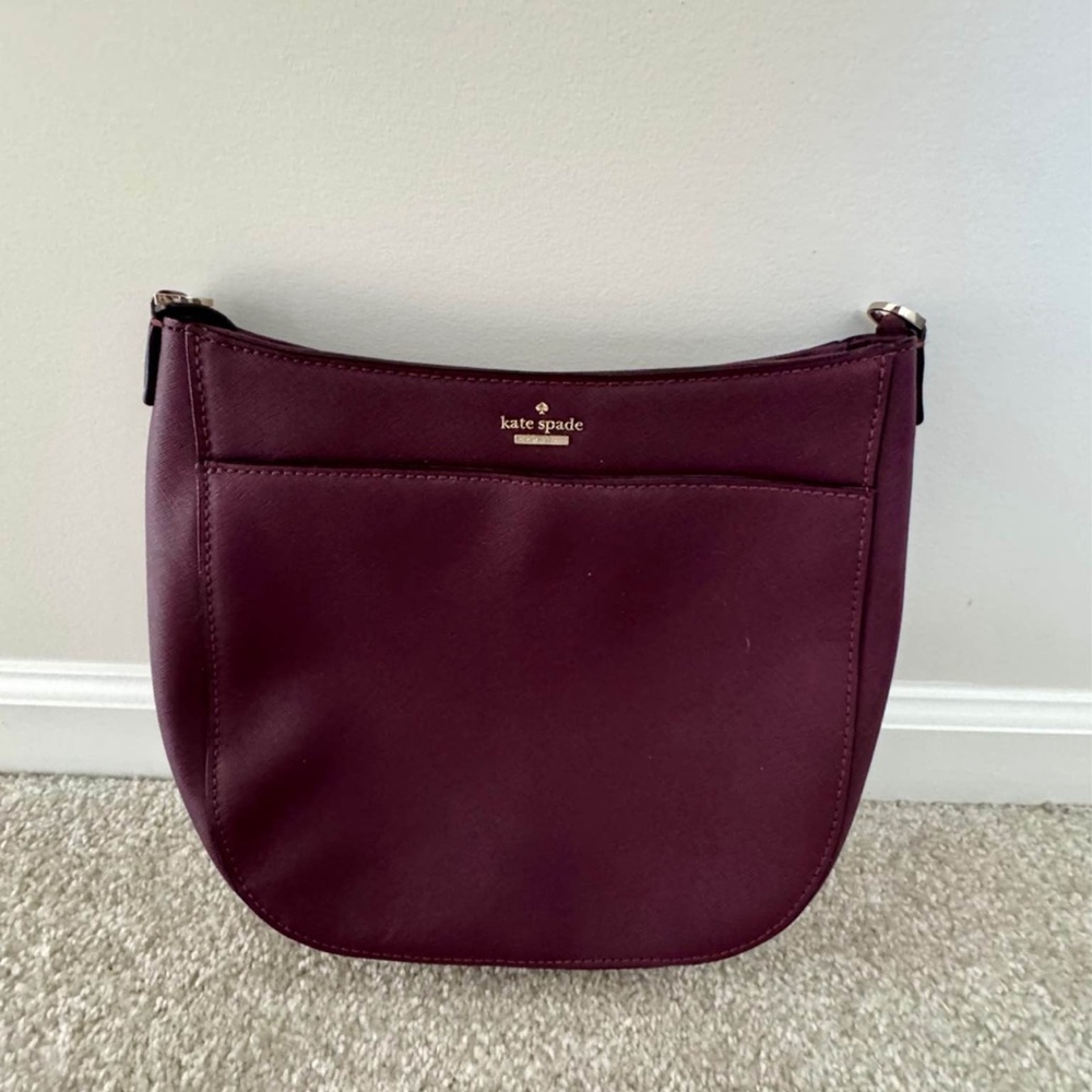 kate spade burgundy leather crossbody with gold logo